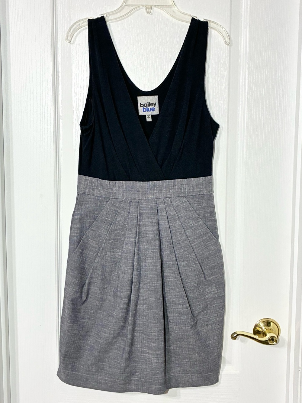 Y2K Bailey Blue Deep V Surplice Neck Mixed Media Sleeveless Mini Dress Blue JR S
